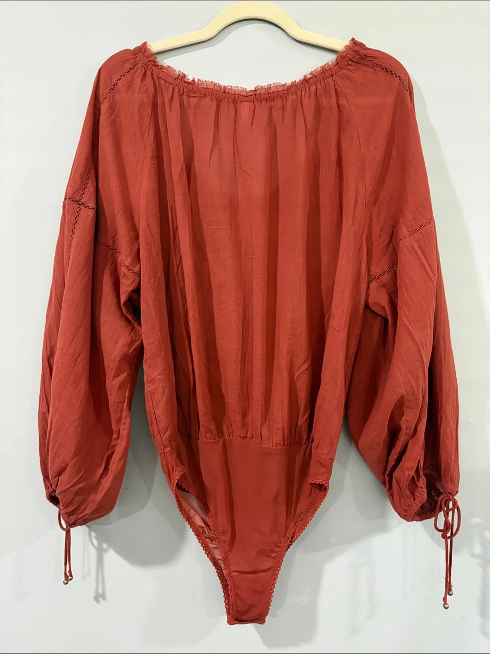 FREE PEOPLE RUST ORANGE OFF SHOULDER PEASANT BOHO COTTON BODYSUIT SIZE/ S